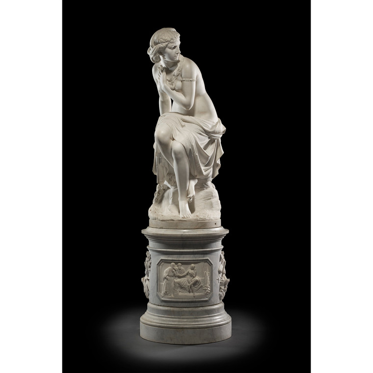 A fine Marble Statue titled Susanna al bagno by Lombardi 