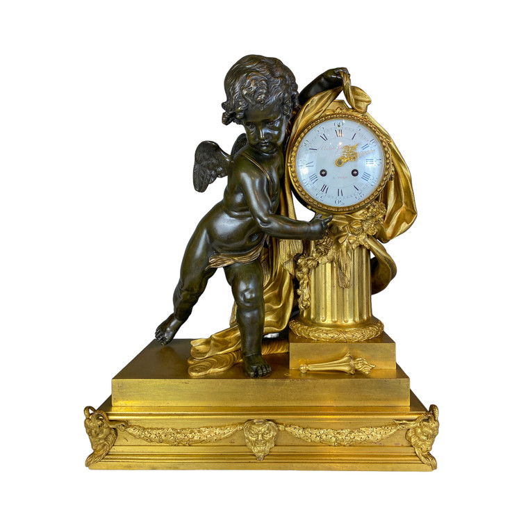 Fine Gilt and Patinated Bronze Mantel Clock with Putti by A Paris 