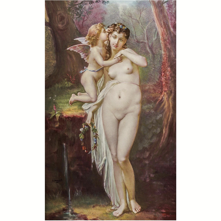 French Porcelain Mythological Plaque Of Venus And Cupid J. Pascault After 19th Century Romantic School