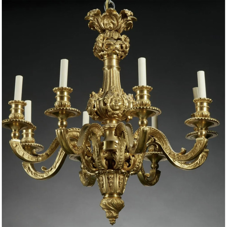  Fine Louis XIV style gilt bronze 8-arm chandelier