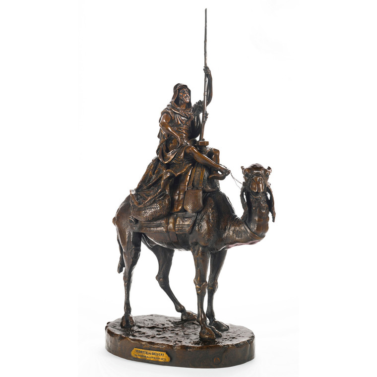 Arab Warrior on a Camel Patinated Bronze Sculpture by Emile Pinédo