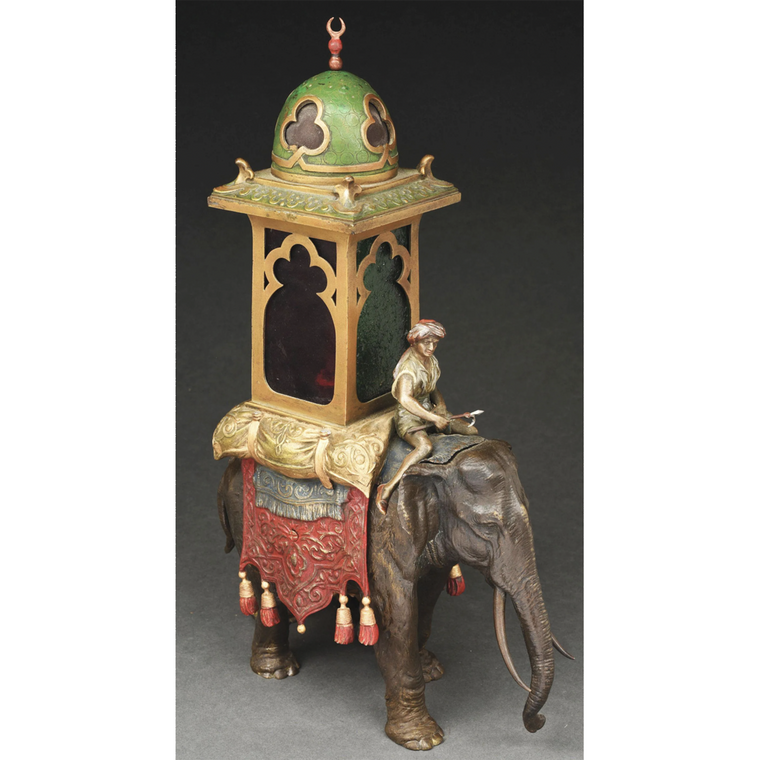 Austrian Cold Painted Bronze Elephant Lamp