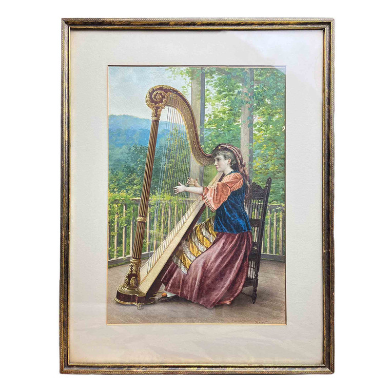 The Harpist Watercolor on Paper by B.Grenie 