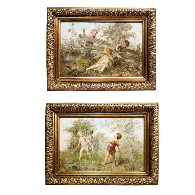  Amusing pair of oil on board By Franz Lefler (1831-1898) Czech