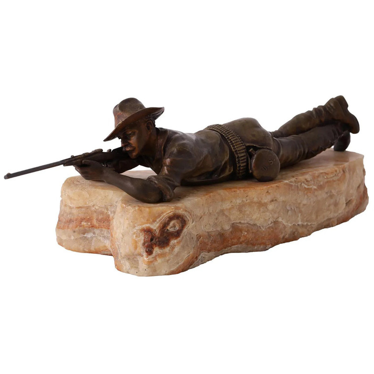 Bronzed Cowboy Desk Sculpture by Carl Kauba 