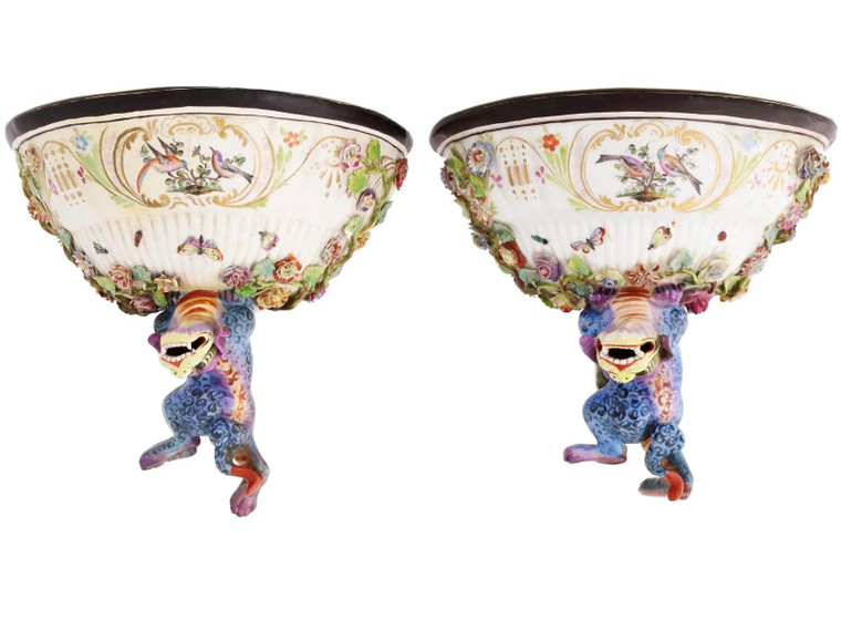 Pair of Porcelain Wall Shelves with Foo Dogs