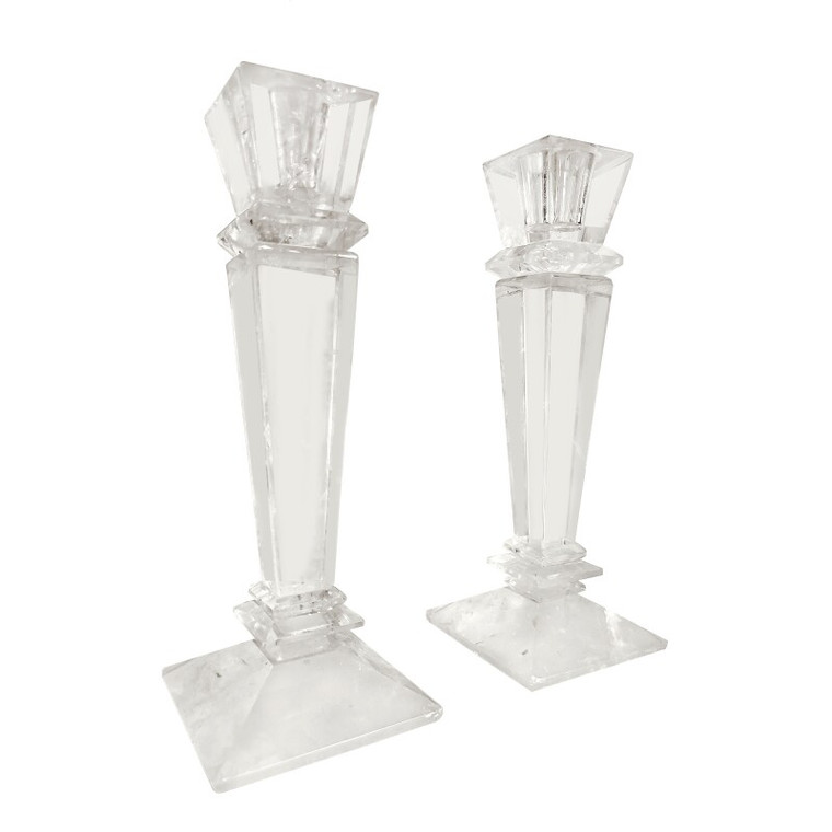 Pair of French Art Deco Rock Crystal Candle Sticks 