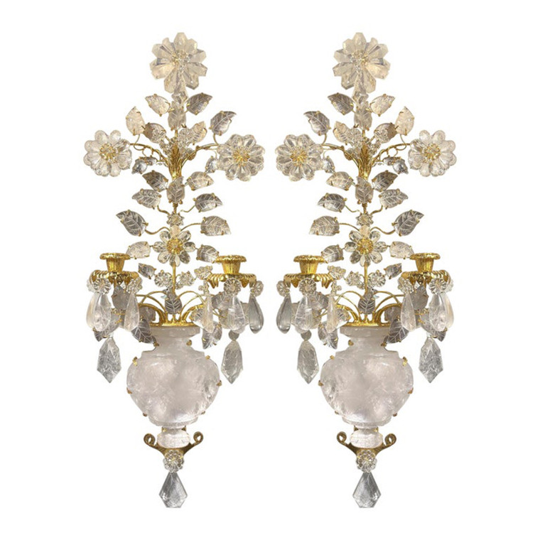 Set of Four Rock Crystal Two Light Bouquet Sconces 