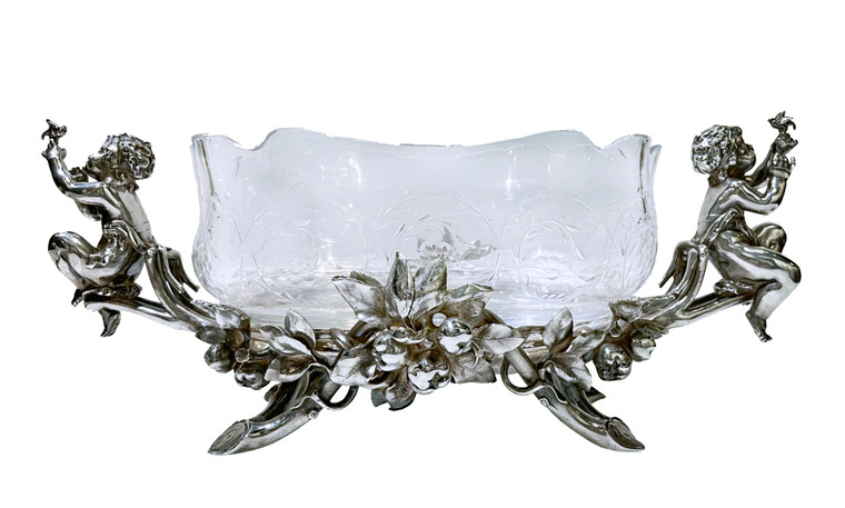 Celestial Christofle Crystal Centerpiece Bowl On Fitted Silver Stand 