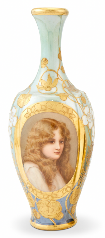  Art Nouveau Royal Vienna Hand-Painted Porcelain Portrait Cabinet Vase