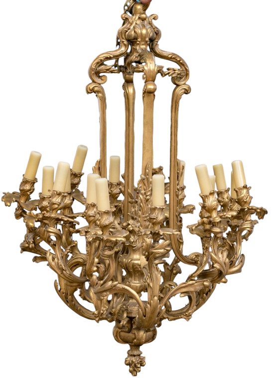  Fine Antique Dore Bronze 16 Light Chandelier