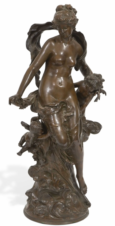 A Fine Patinated Bronze Group of Venus with Cupid by A. Moreau