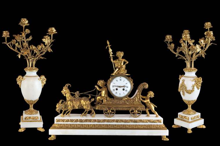 Fine Three Piece Clock Set Of Thor's Chariot by Samuel Marti - F&P