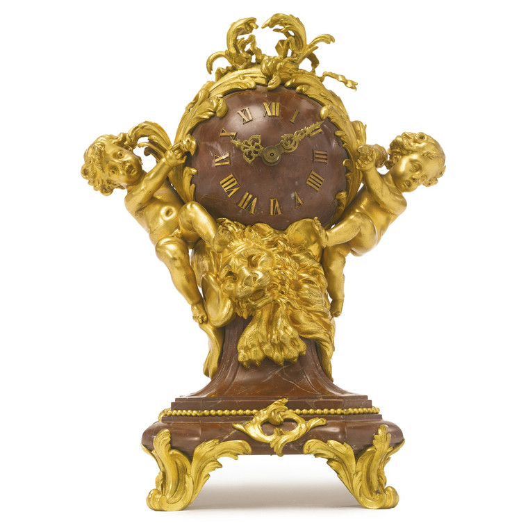 French gilt-bronze and rouge griotte de campan table clock 