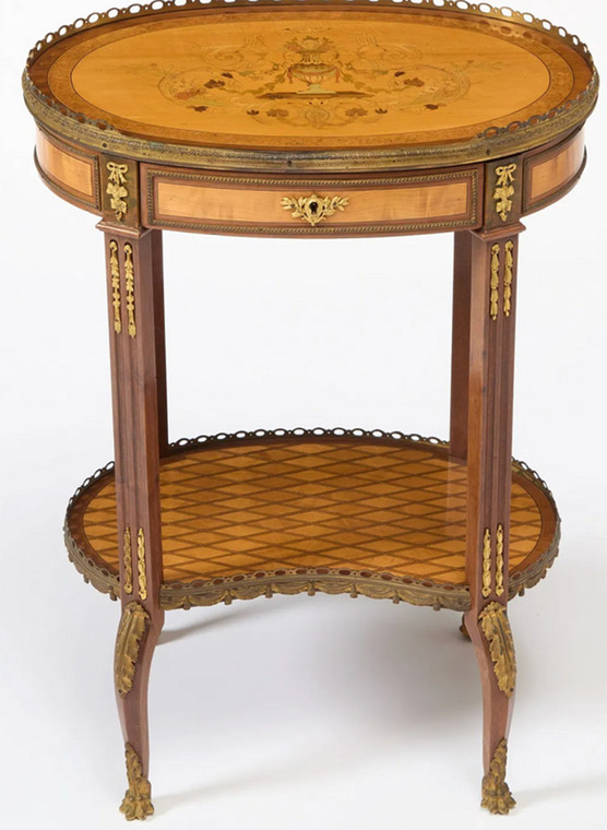 Louis XVI Style Inlaid Satinwood Marquetry Kidney Table