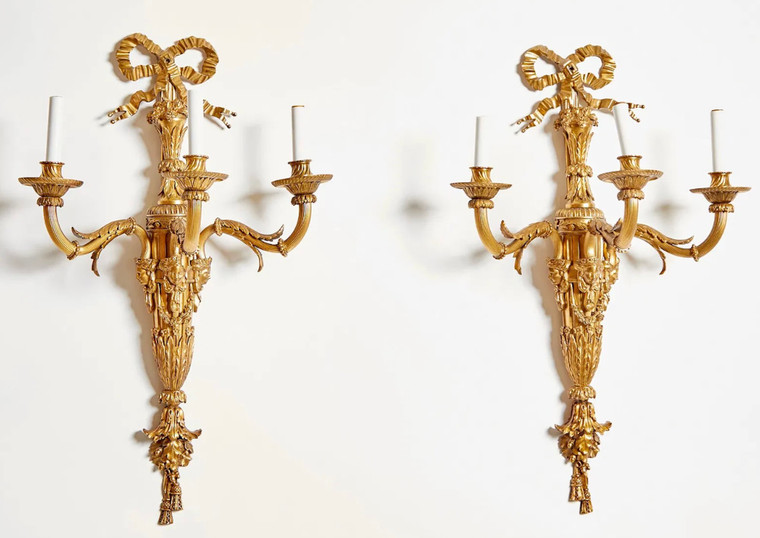 Fine pair of French gilt bronze sconces