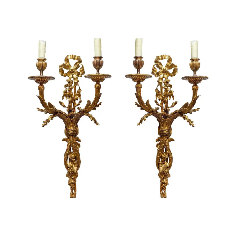 Fine pair of French Ormolu Twin-Light Wall Sconces