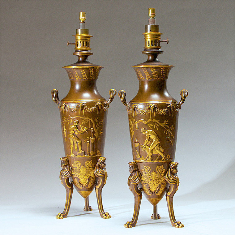 Pair of Painted Bronze Lamps