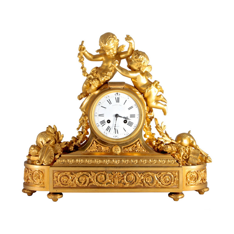Gilt Bronze Figural Mantle Clock by Raingo Frères