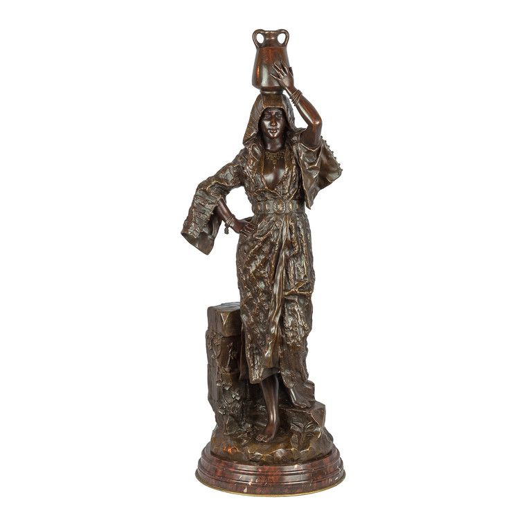 A Fine Quality Patinated Bronze of a Woman Fetching Water by Gaston Leroux