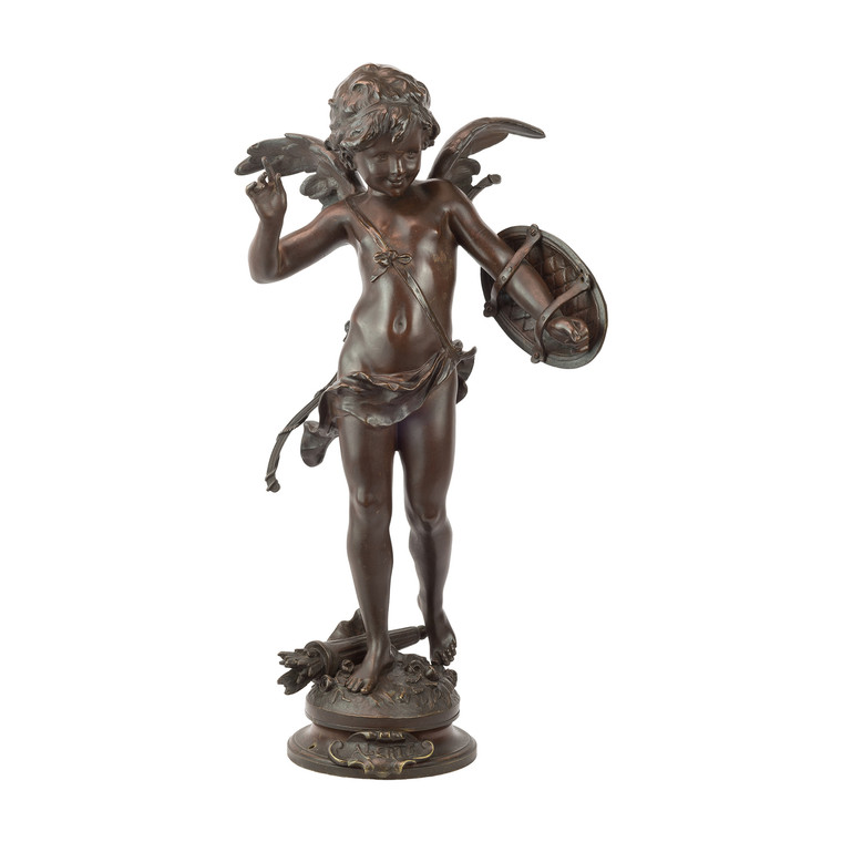 A Fine Quality Patinated Bronze Sculpture of a Standing Cupid by A. Moreau