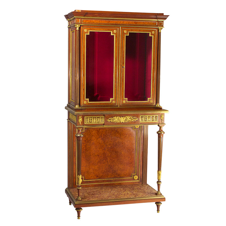 Ormolu-Mounted Burr-Amboyna and Mahogany Vitrine-On-Stand