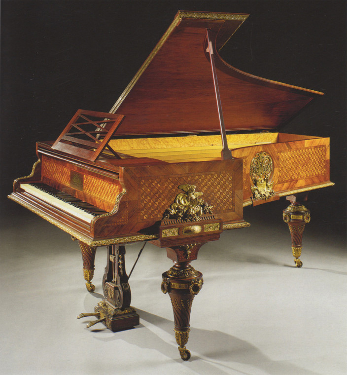 An Extremely Fine Quality Ormolu-Mounted Amaranth, Kingwood and Satine Trellis-Parquetry Grand Piano circa 1885-90