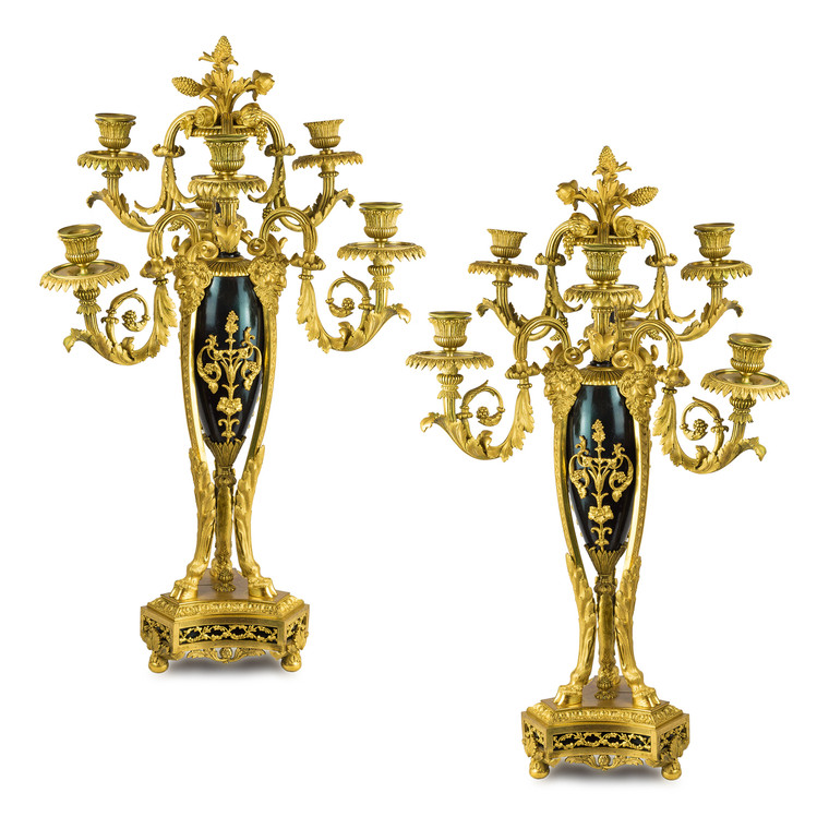 Pair of Napoleon III Gilt-Bronze Six-Light Candelabras