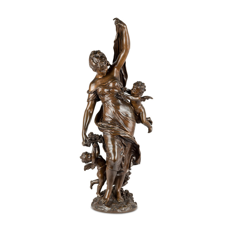 An Exquisite Bronze Figural Group of Venus Flanked by Two Putti by A. Moreau