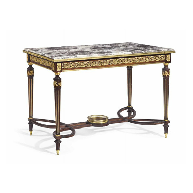 Ormolu-Mounted Mahogany Marble-Top Center Table by Maison Krieger