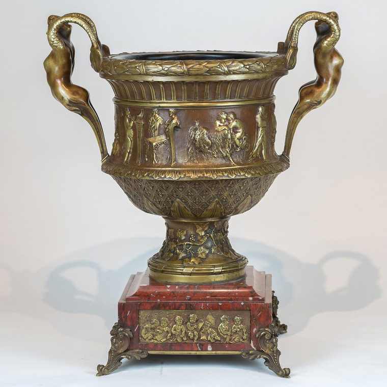 A Very Fine Quality Renaissance-style Bronze Centerpiece Vase with Mermaid Handles 