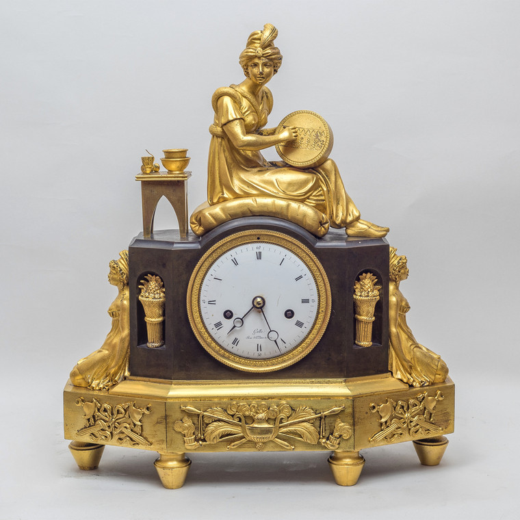 French Empire Ormolu Figural Mantel Clock by Claud Galle