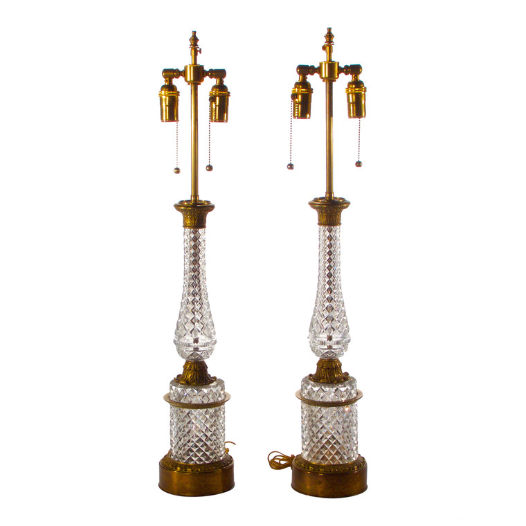 Pair of Austrian Ormolu-Mounted Cut Glass Lamps