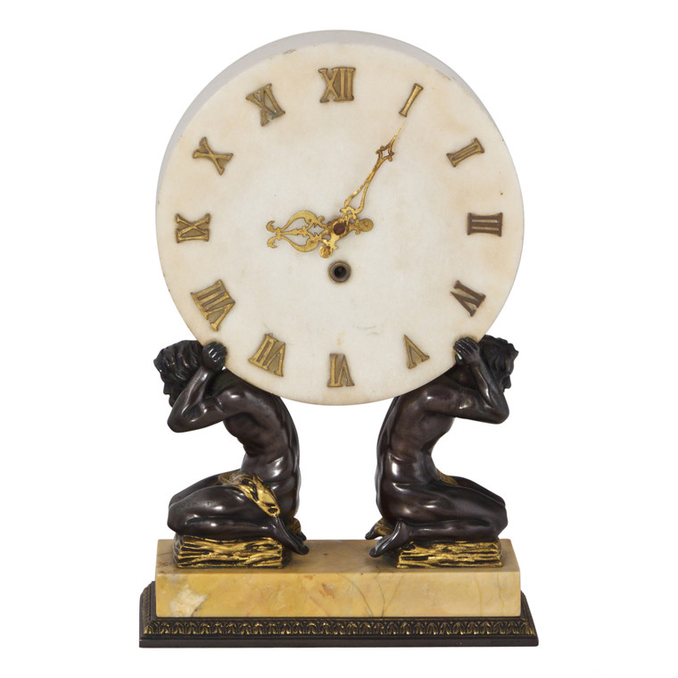 Gilt and Patinated Bronze Marble Mantle Clock By E. F. Caldwell