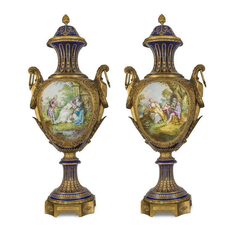 A Fine Quality Pair of Sevres-style Porcelain Vases 