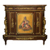 Gilt Bronze Mounted Mahogany and Vernis Martin Decorated Rouge Marble-Top Cabinet