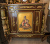 Gilt Bronze Mounted Mahogany and Vernis Martin Decorated Rouge Marble-Top Cabinet