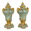 Pair of Elegant Louis XV Style Ormolu Mounted Green Marble Urns 