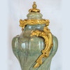 Pair of Elegant Louis XV Style Ormolu Mounted Green Marble Urns 