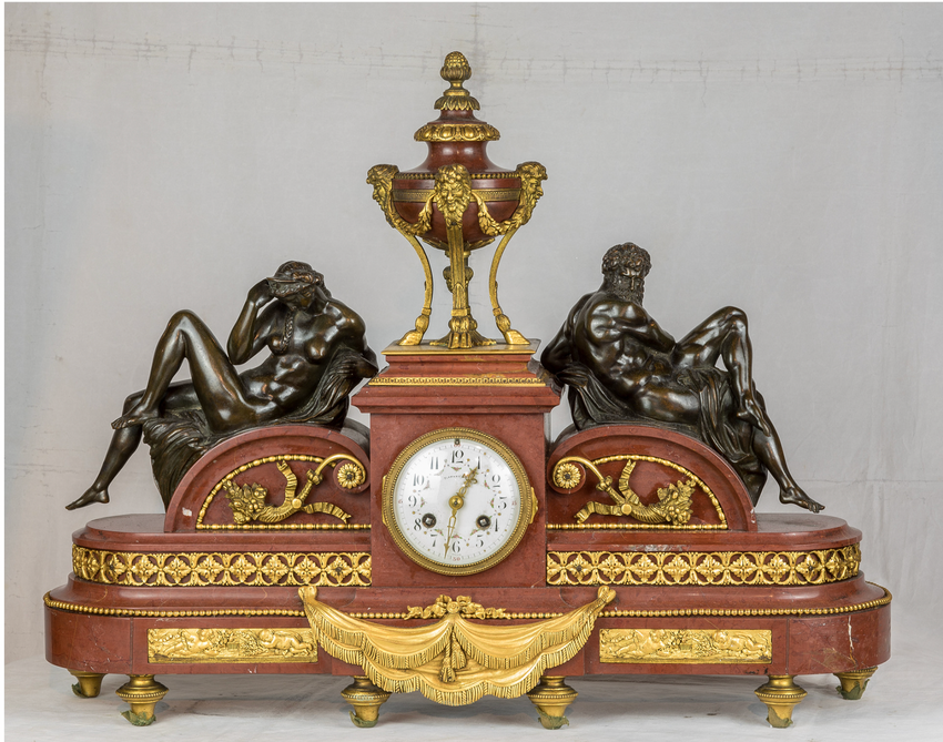 A Tiffany & Co. Gilt Bronze and Rouge Marble Mantel Clock - F&P
