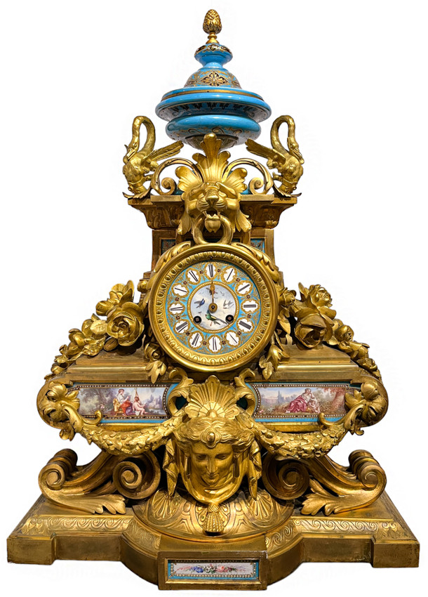 Napoleon III Gilt Bronze and Porcelain Mantel Clock By Japy Freres