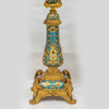 French Champleve gilt bronze and light blue champleve enamel clock set