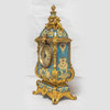 French Champleve gilt bronze and light blue champleve enamel clock set