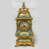 French Champleve gilt bronze and light blue champleve enamel clock set