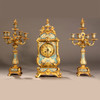 French Champleve gilt bronze and light blue champleve enamel clock set