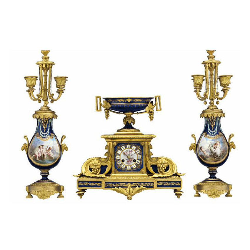 Antique French Sèvres Gilt Bronze Porcelain Cobalt-Blue Mantel