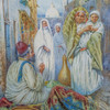 Orientalist Watercolor Painting a Carpet Merchant