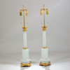 Pair French Gilt Bronze and White Opaline Table Lamps