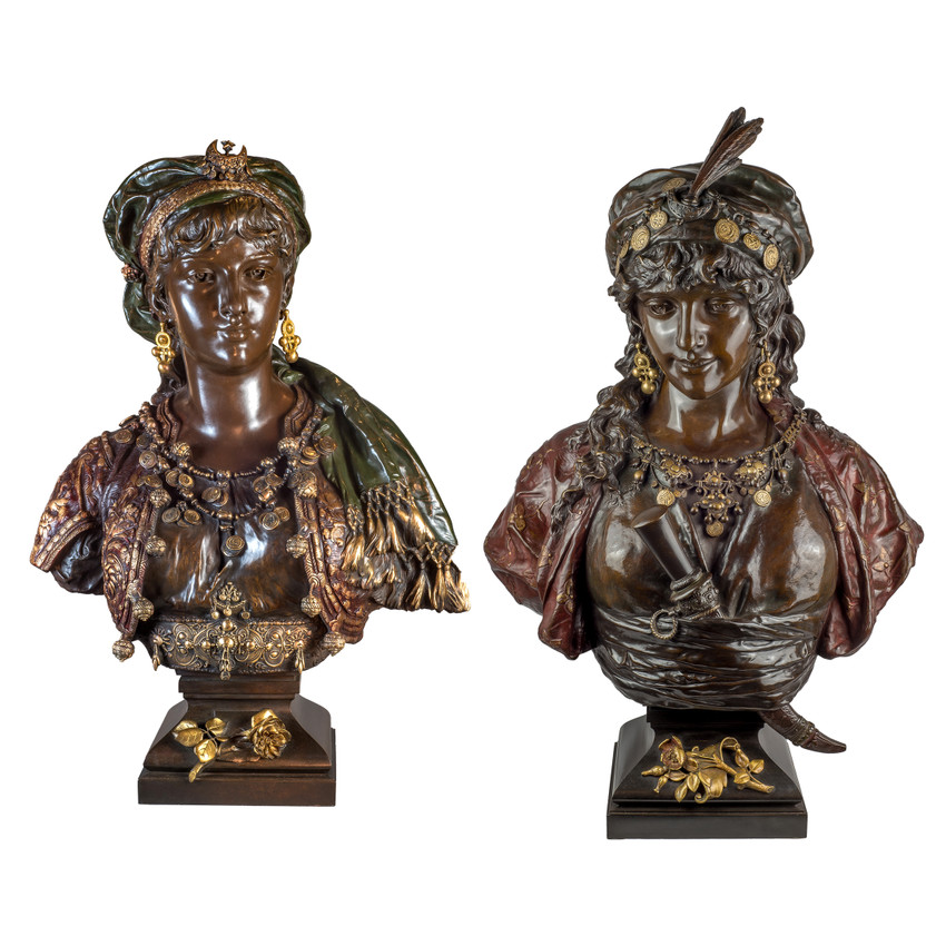 Antique Orientalist Polychrome Gilt Bronze Bust by Adrien Etienne