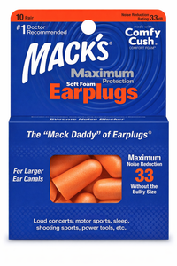 Mack's Maximum Protection Soft Foam Earplugs (NRR 33) (10 Pairs)